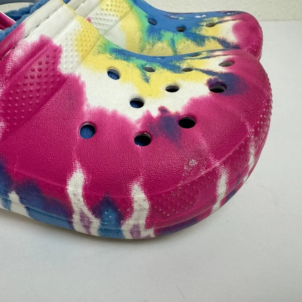 CROCS Kids Tye Dye Colorful faux fur Pink Blue Yellow size 9